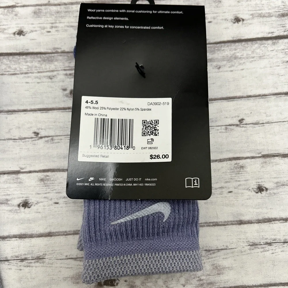 Nike Spark Running Socks Wool Women's Size 5.5-7 Purple Ankle 3pk Reflective